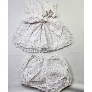Vintage Solid Gold of Miami Baby White Heart Print Dress With Bottoms Size Large